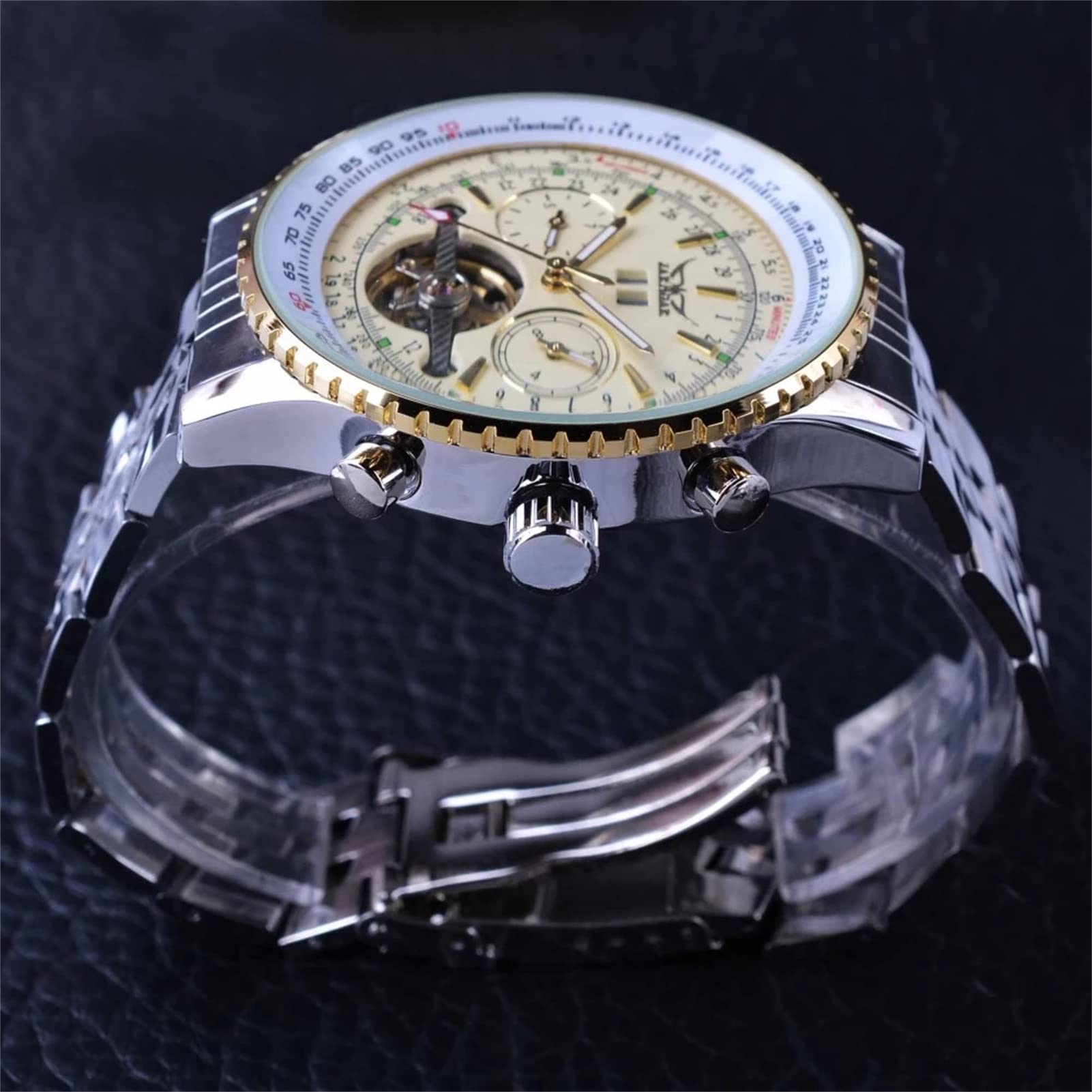FORSINING Herren-Armbanduhr, selbstaufziehend, automatisch, wasserdicht, Edelstahl, mechanische Armbanduhr, Skelett, Tourbillon, Kalender, Datum