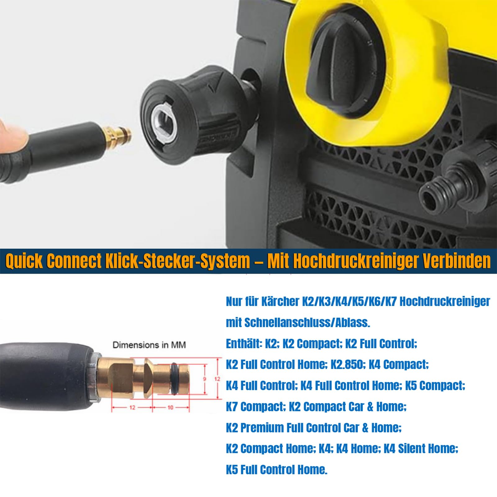 15M Hochdruckschlauch Kompatibel mit Kärcher K-Serie K2/K3/K4/K5/K6/K7, 180Bar Verlängerungsschlauch mit Quick Connect Anschlüsse, Hochdruckreiniger Ersatzschlauch