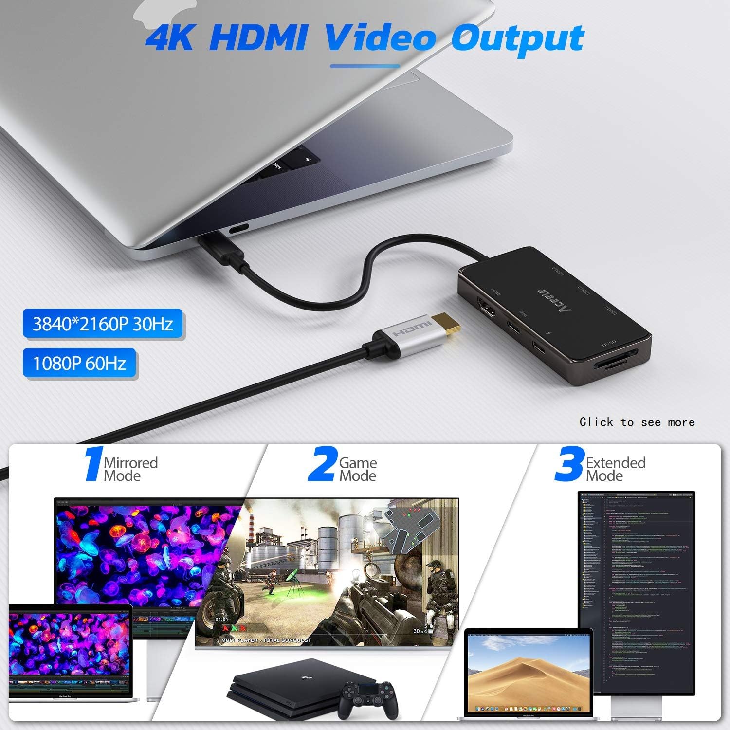 One-Day Sale: Up to 60% Off Aceele USB C Hub Multiport Adapter, USBC 3.1 Dongle with 4K HDMI, 100W Power Delivery Charging, RJ45 Ethernet LAN, USB Ports, SD/TF Card Reader for Thunderbolt 3 MacBook Pro, XPS 13, Type C Laptop