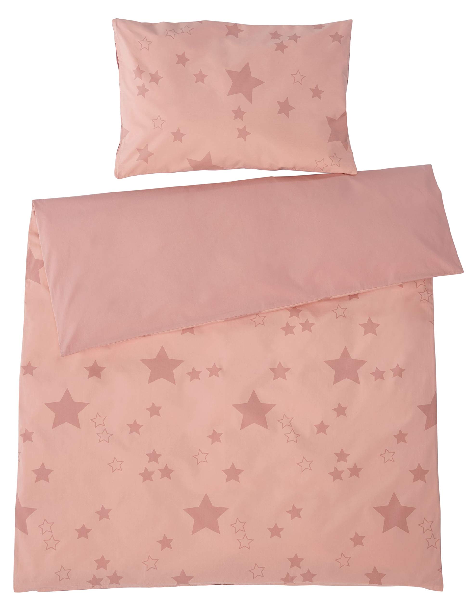 Bio Kinderbettwäsche 100% Bio-Baumwolle (kbA) GOTS zertifiziert, Sterne Rosa, 100 x 135 cm / 40 x 60 cm, Perkal-Stoff