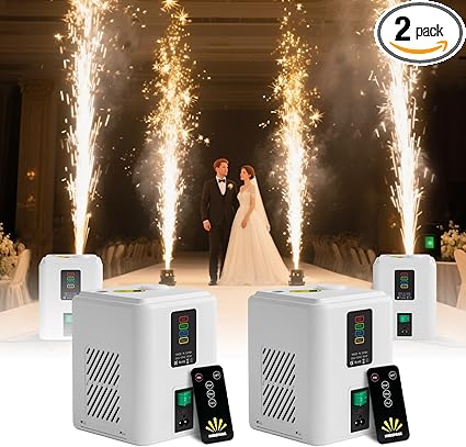 2 PCS, Pro Mini Cold Spark Machines - Wireless Portable Special Effects Generator for Weddings/Stages/Outdoor Events (White, Not Include 20 Packs Consumables)