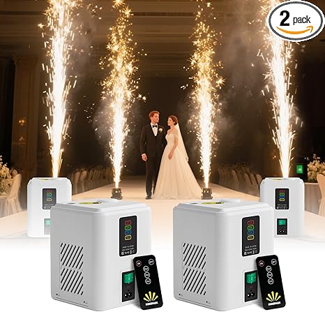 2 PCS, Pro Mini Cold Spark Machines - Wireless Portable Special Effects Generator for Weddings/Stages/Outdoor Events (White, Not Include 20 Packs Consumables)