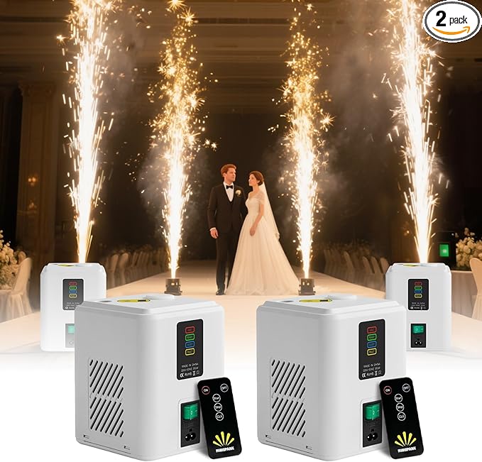 2 PCS, Pro Mini Cold Spark Machines - Wireless Portable Special Effects Generator for Weddings/Stages/Outdoor Events (White, Not Include 20 Packs Consumables)