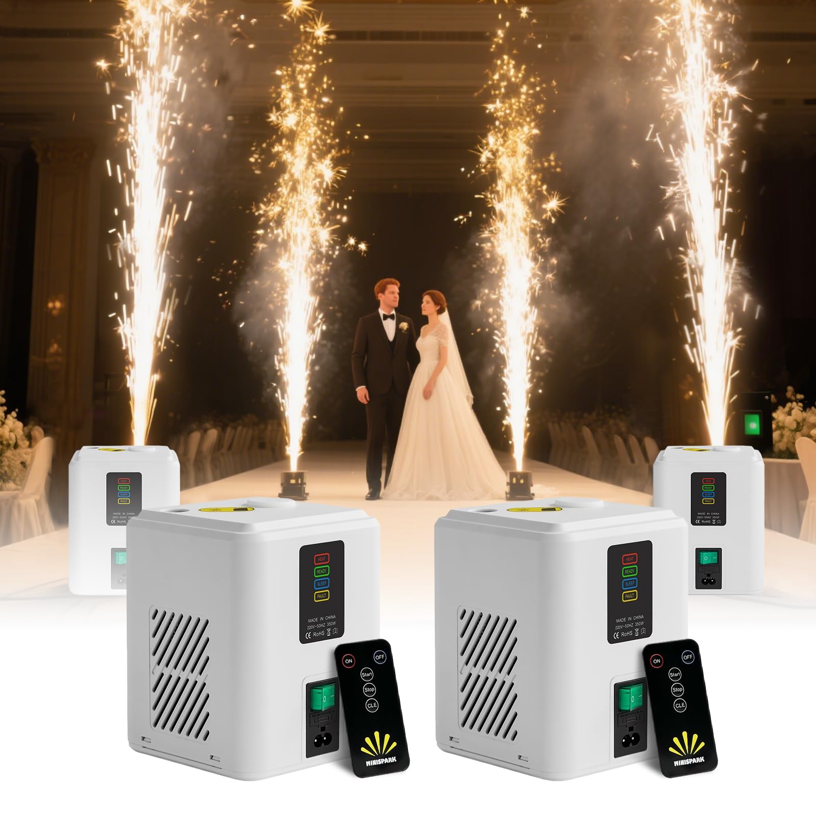 2 PCS, Pro Mini Cold Spark Machines - Wireless Portable Special Effects Generator for Weddings/Stages/Outdoor Events (White, Not Include 20 Packs Consumables)