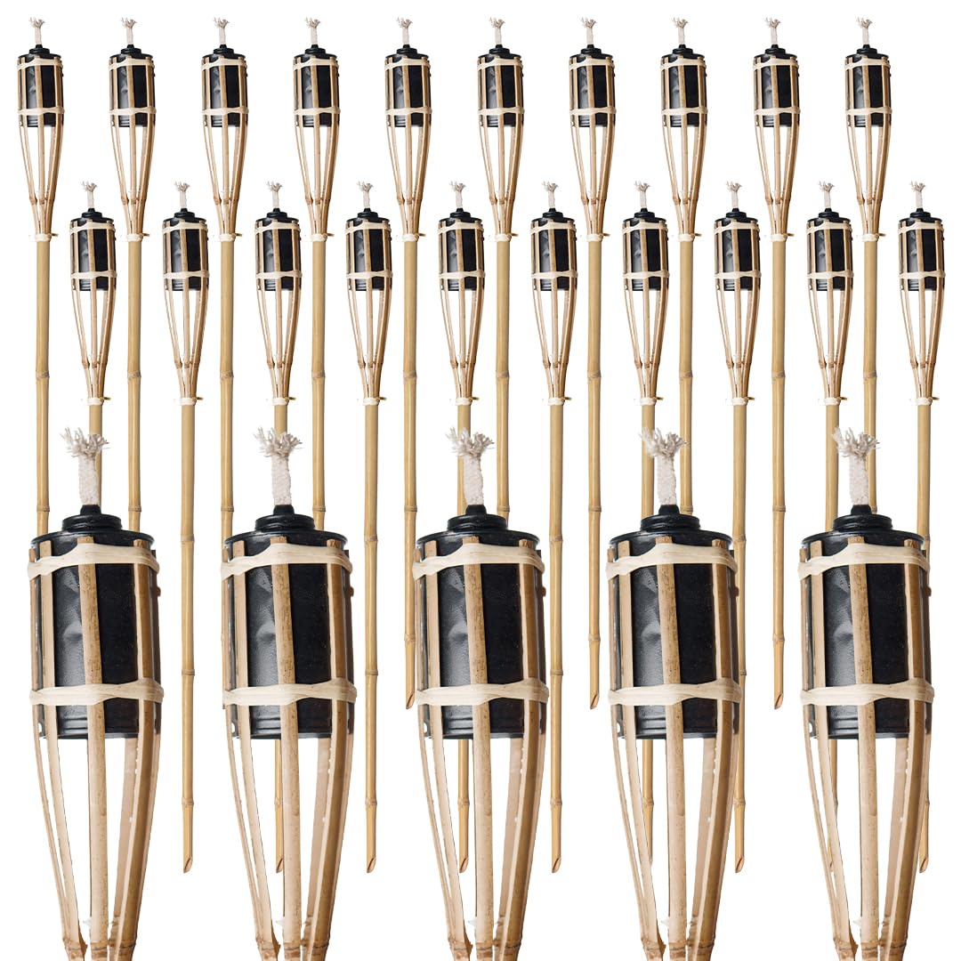 Natural Handmade Bamboo Garden Tiki Torch 60cm/90cm/120cm - for use with Parrafin or lamp Oil (90cm, Pack of 25) [Energy Class A]