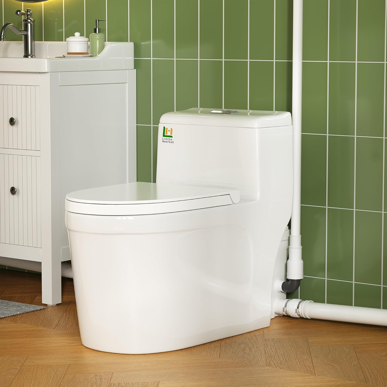 600w Macerating Toilet System, One-Piece 16" Upflush Toilet Toilet with Pump for Basement, Powerful & Quiet Upflush Toilets with 3 Water Inlet & Ac Vent, Easy Install, Space Saving