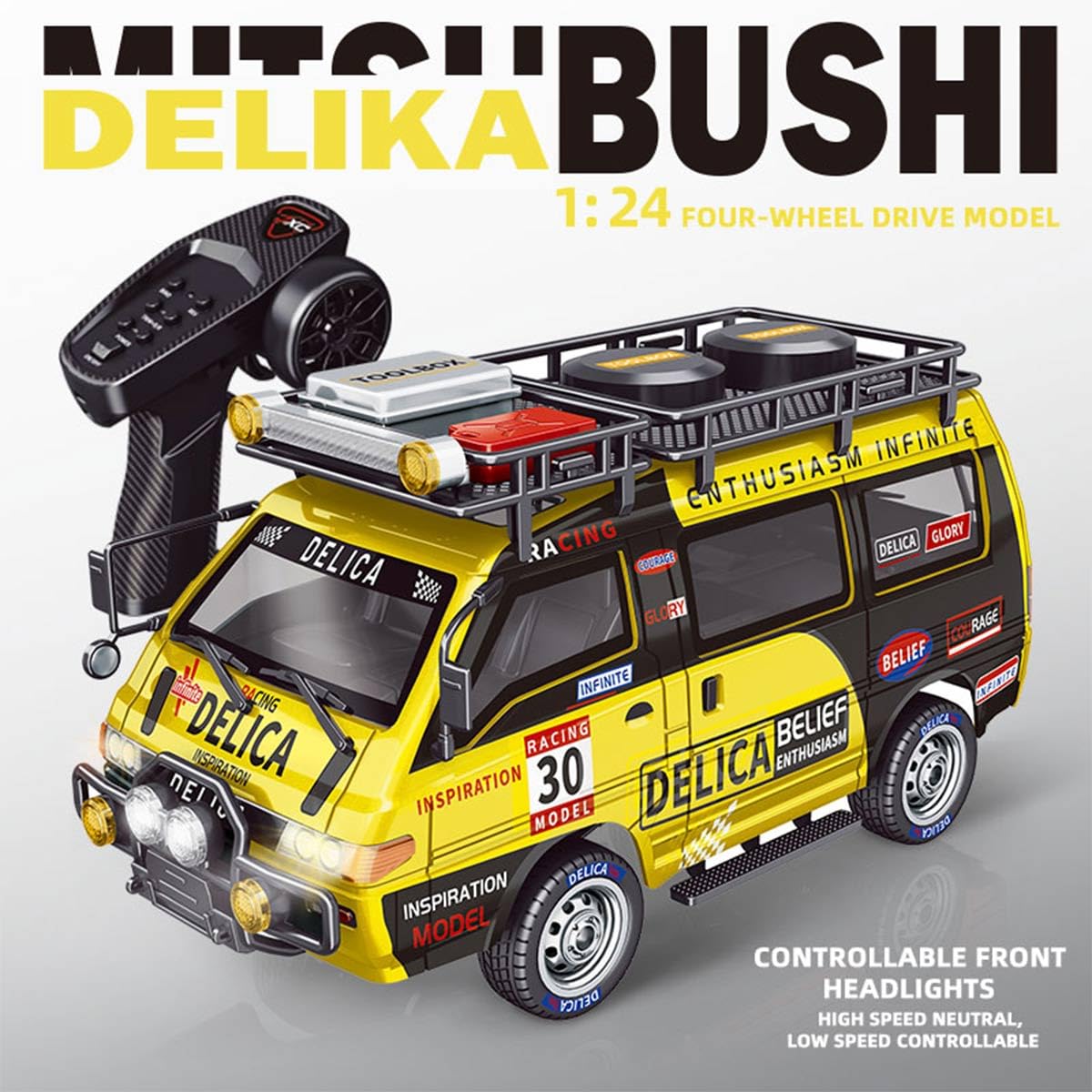 Skala 1/24 RC Drift Car, 2,4 G 4WD w pełni proporcjonalny synchroniczny RC Van samochód z regulowaną prędkością i światłami LED, prezent dla fanów pojazdów (wersja RTR)