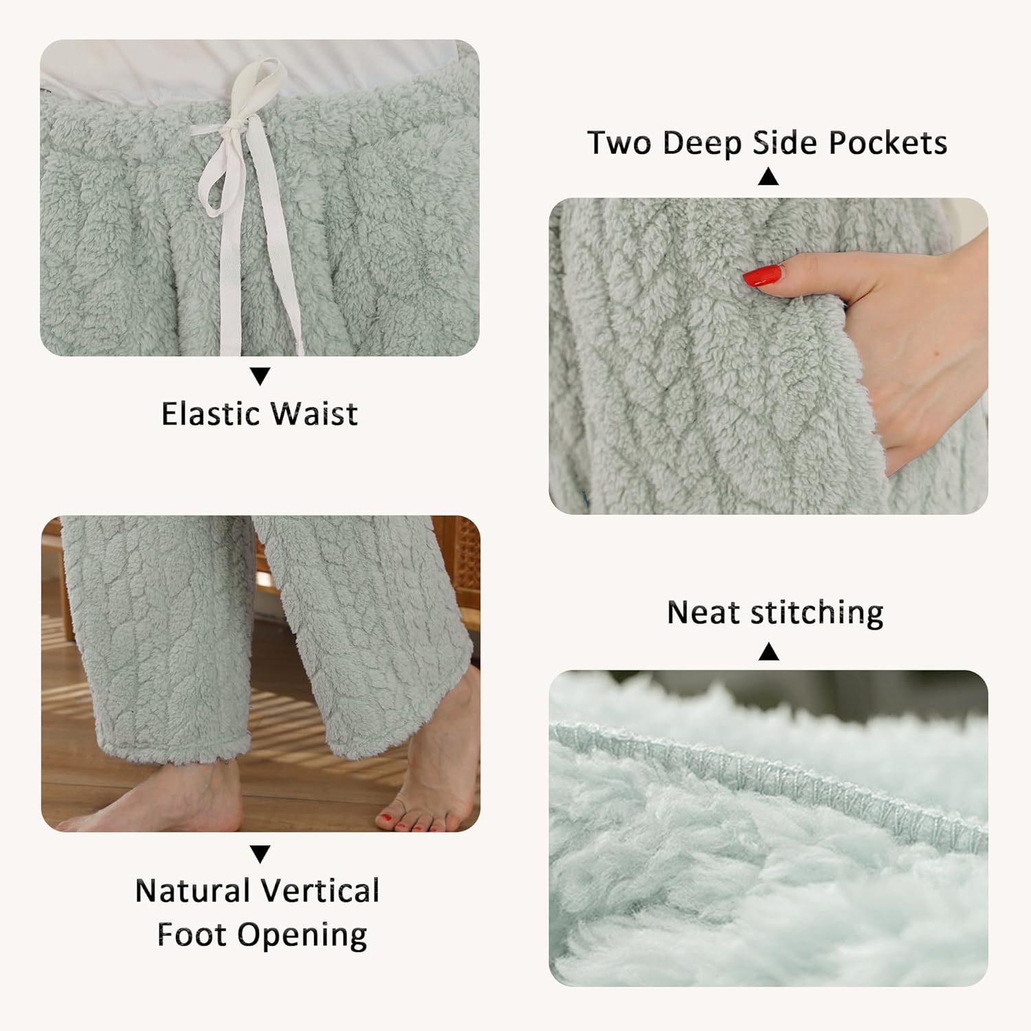 LYCY Fluffy Pajama Pants for Women, Comfy Fuzzy Pj Bottoms with Pockets Drawstring Fleece Sleepwear Soft Winter - Image 3