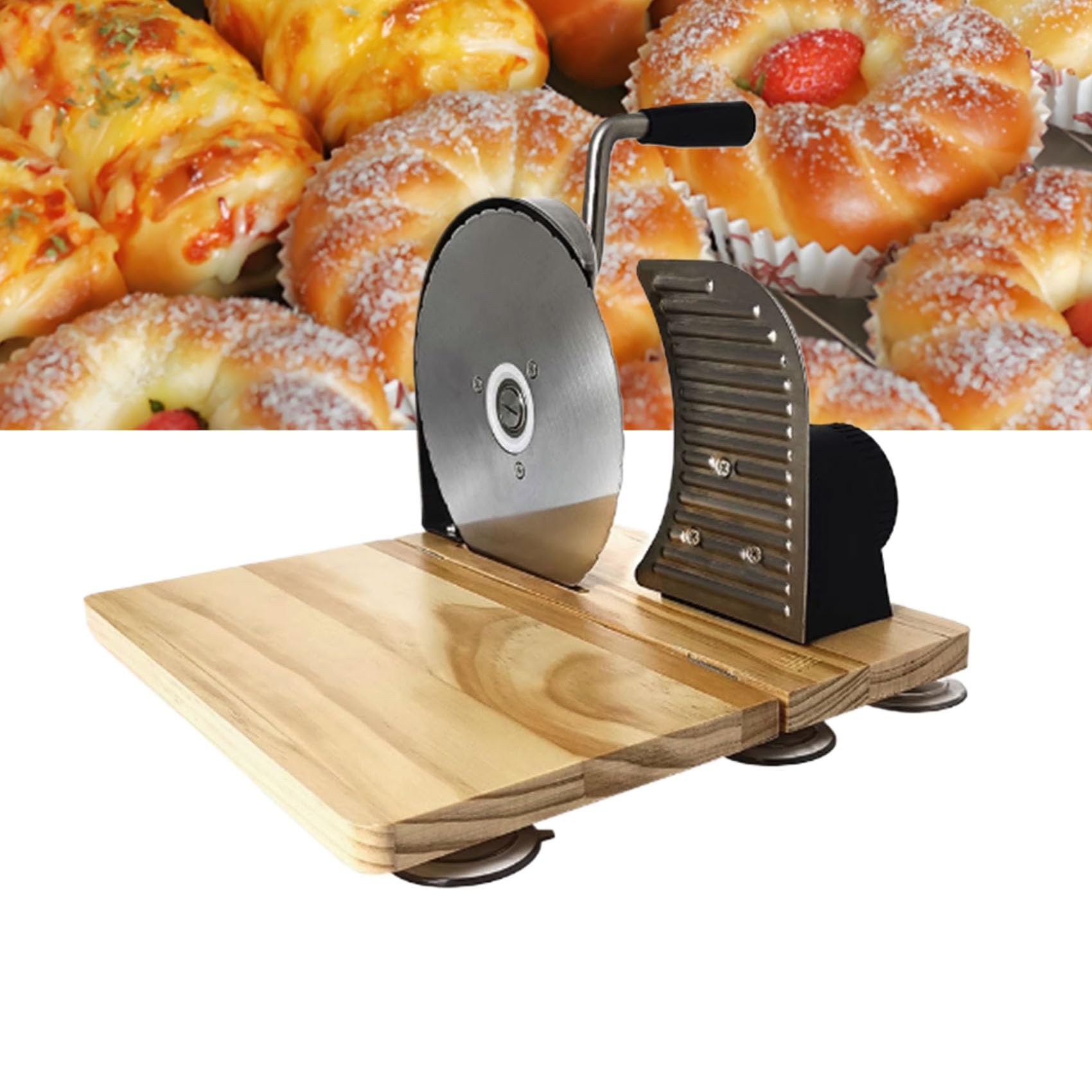 YXZYFPP Manual Bread Slicer, Hand Crank Home Bread Slicer for Sourdough Bread, Sharp Blade, Adjustable Width, Easy Use for Homemade Bread
