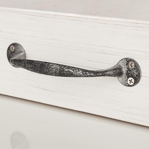 Miniatura 4 de Bandeja de madera rectangular rústica blanca con asas de metal 15 x 13 pulgadas bandeja decorativa de madera bandeja de madera blanqueada decoración