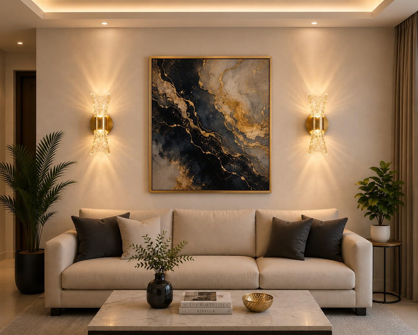 Gold Crystal LED Wall Lights - 2 Pack, Color Changing -1