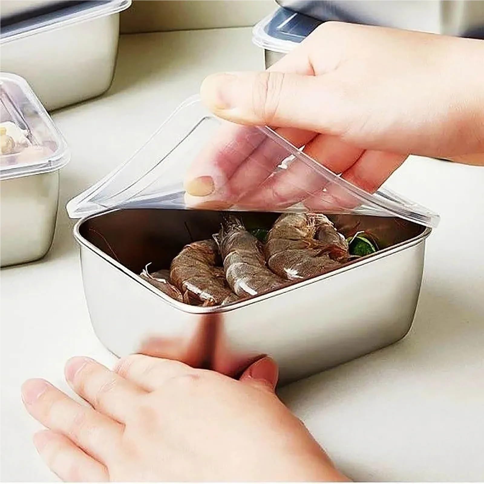 BoîTe De Conservation En Inox Boîte de conservation en acier inoxydable 6 pièces avec couvercle scellé, boîte commerciale for petits ingrédients, for légumes, la glace, des aliments et fruits