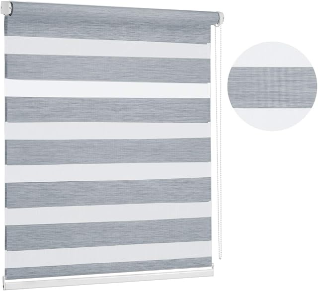Premium Dark Grey Day and Night Zebra Window Roller blind, 17 width sizes, large 200cm, 95cm (37.4") Wide