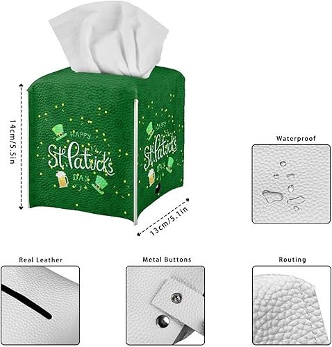 Miniatura 6 de Zanxiantu Caja de pañuelos de cuero para el día de San Patricio, soporte cuadrado para caja de pañuelos para el hogar, organizador de papel