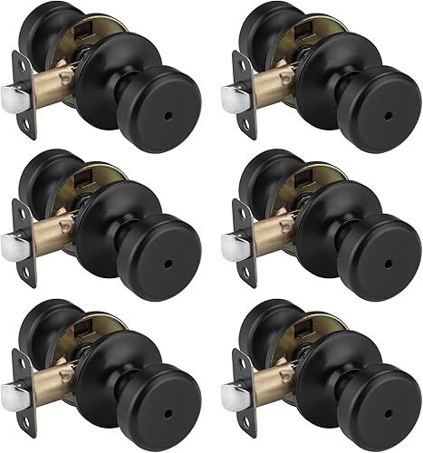 Pomos de puerta negros, pomo de puerta Pismo con cerradura, manijas de puerta de privacidad interior para baño y cama (privacidad, negro mate, 6)