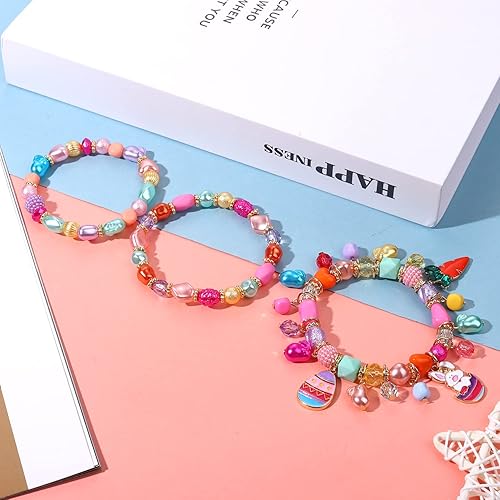 Miniatura 3 de Juego de 3 pulseras de Mardi Gras para mujer, con purpurina, máscara de flor de lis, sombrero de bufón, pulseras elásticas con cuentas para trajes