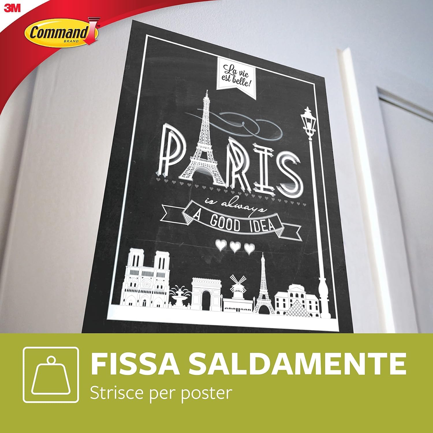 Command Strisce per Poster, 60 strisce Adesive Piccole - Ideale per Appendere Poster, Calendari o Immagini Senza Cornice