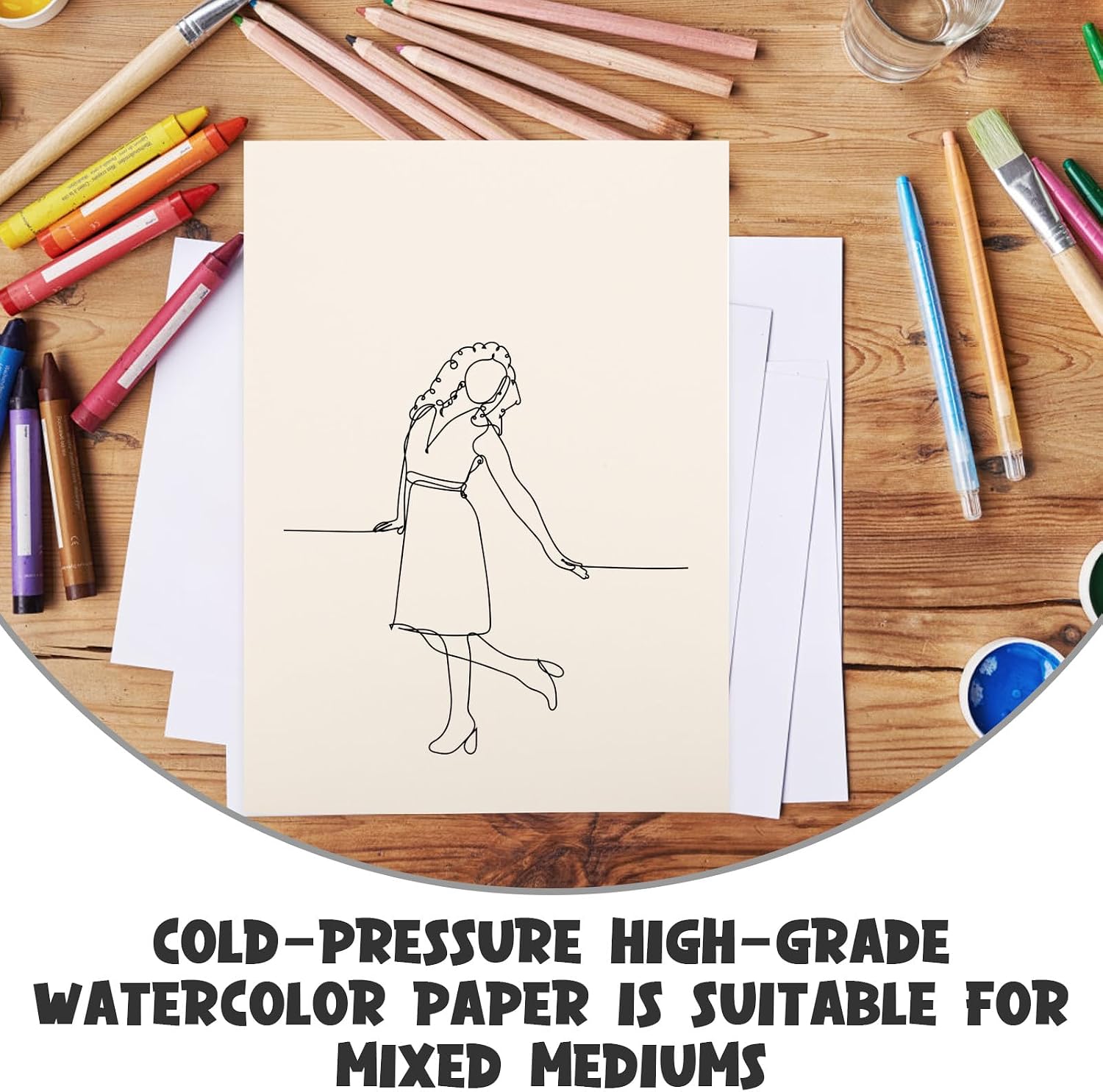 WOONEKY 50 Sheets Cold Pressed Watercolor Paper Art Supplies for Beginners DIY Crafts School Painting Mixed Mediums Resistant and High-Grade Drawing Paper