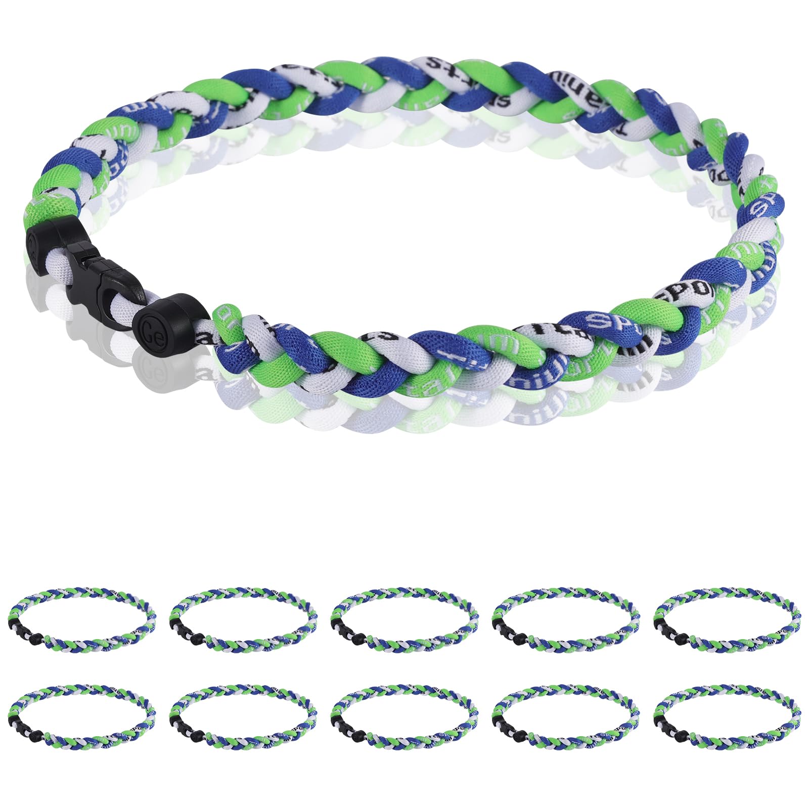 12 Pack Baseball Necklace 18inch, Team Gift for Baseball Funs, Three Braided Titanium Tornado Rope Design, with Muti - Color for Pick