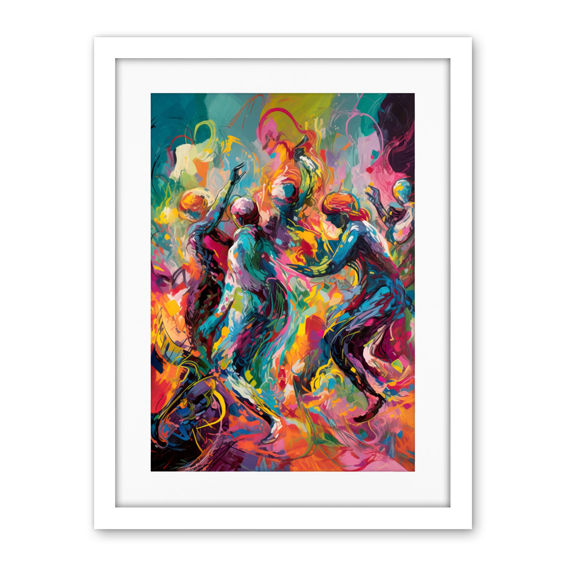 Artery8 Abstract Figures Vibrant Dance Expression Artwork Framed Wall Art Print 18X24 Inch