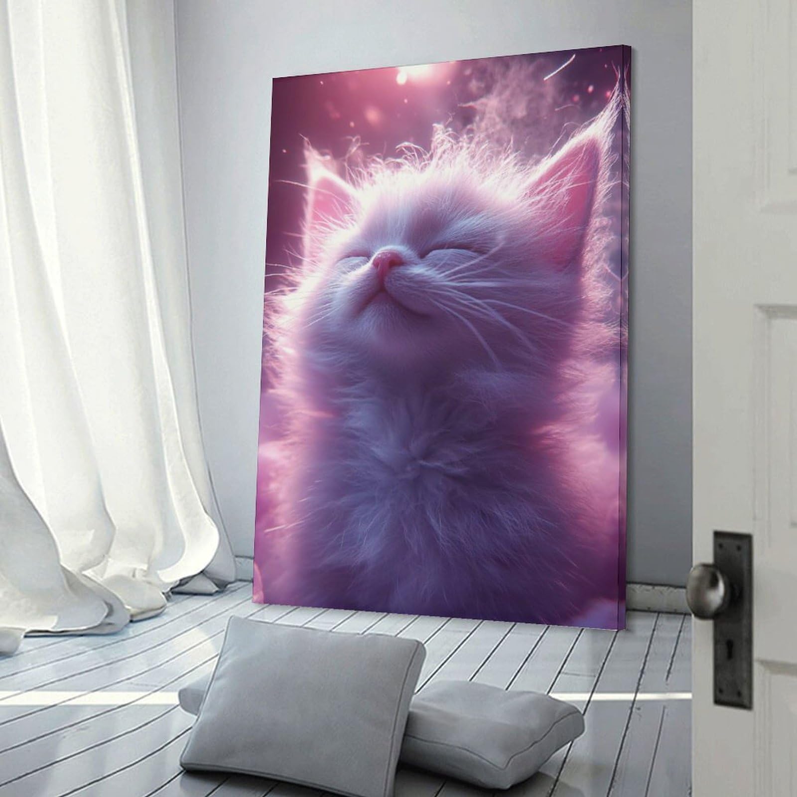 Junmoney Dreamy Kitten Portrait Canvas Art Print, 16x24inch(40x60cm), for Wall Displays, Bedrooms Or Room Updates, Home Wall Art for Statement Displays