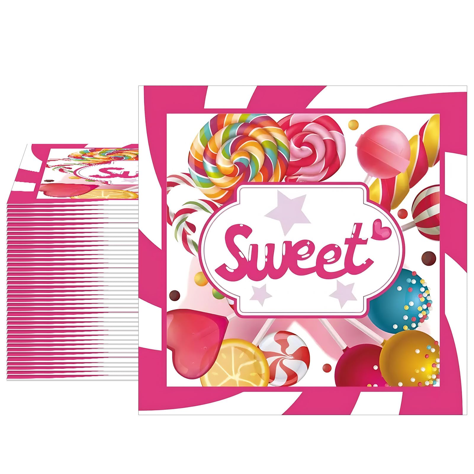 40 Pcs Candyland Party Decorations Colorful Lollipop Party Paper Napkins Suitable for Desserts Baby Shower Sweet Birthday Decoration 6.5x6.5in