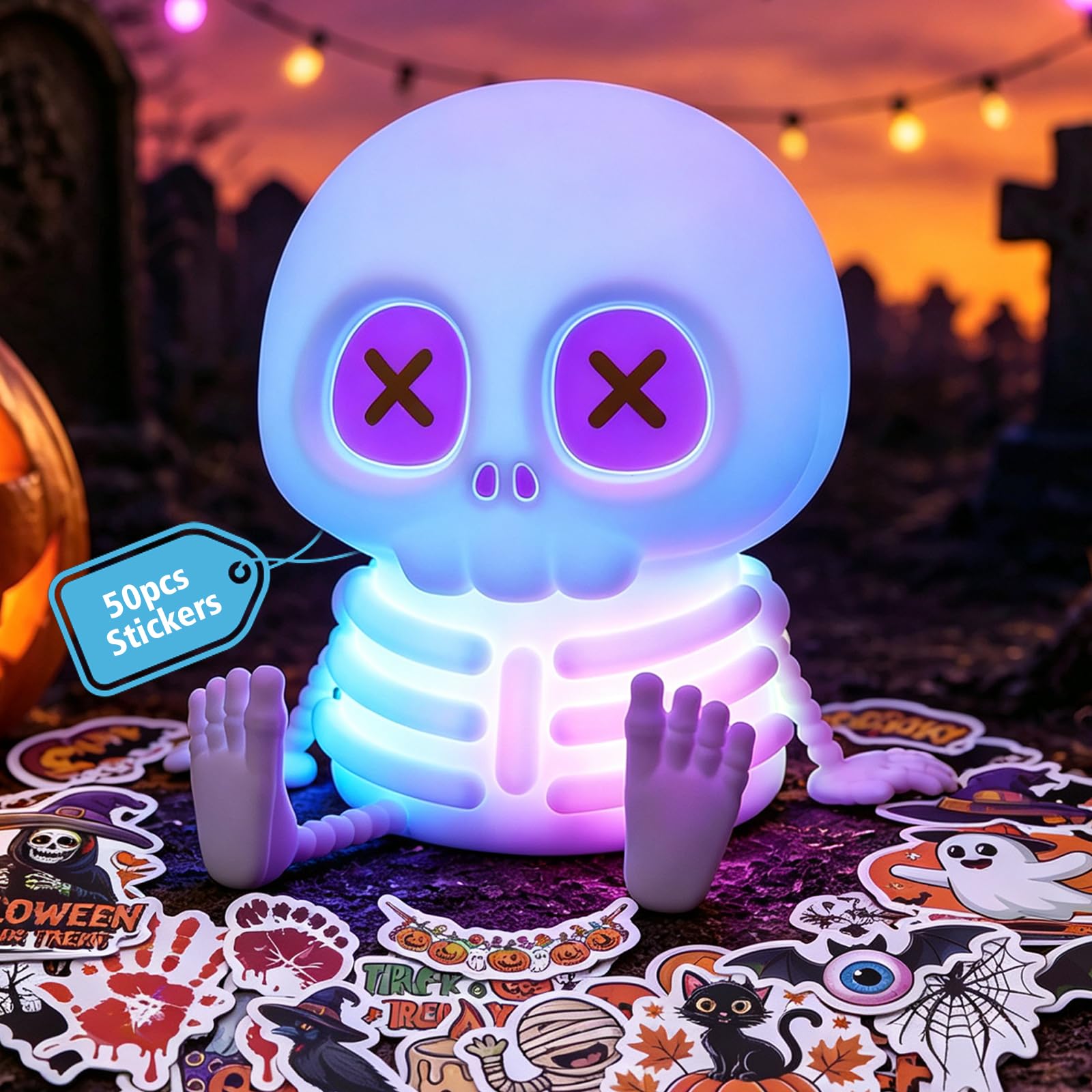 Gemmac Skull Night Light for Halloween Decoration, Silicone RGB Gothic Lamp — image 1