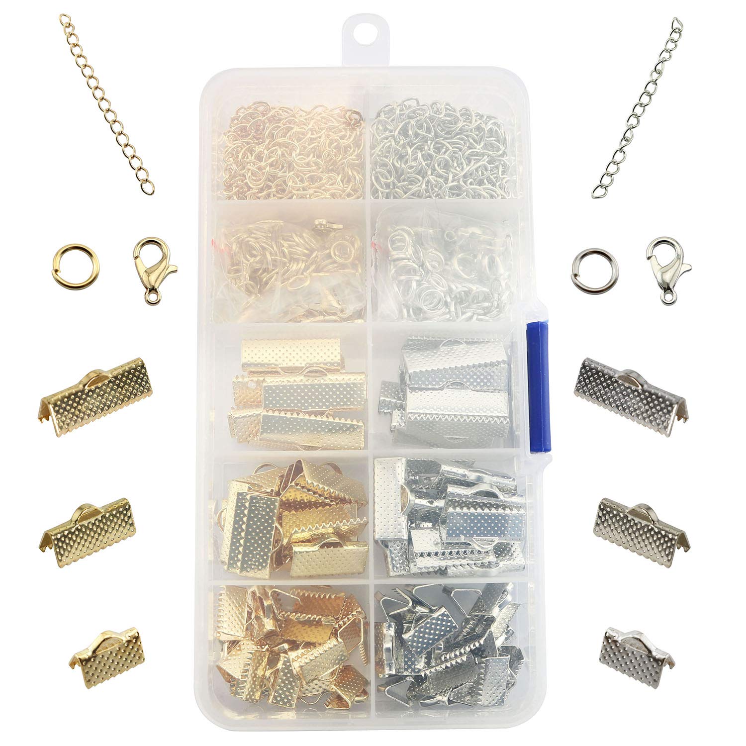 Tegg Ribbon Bracelet Kit 370PCS Bookmark Pinch Crimp Ends Lobster Clasps with Jump Rings and Chain Extenders for Jewelry Making