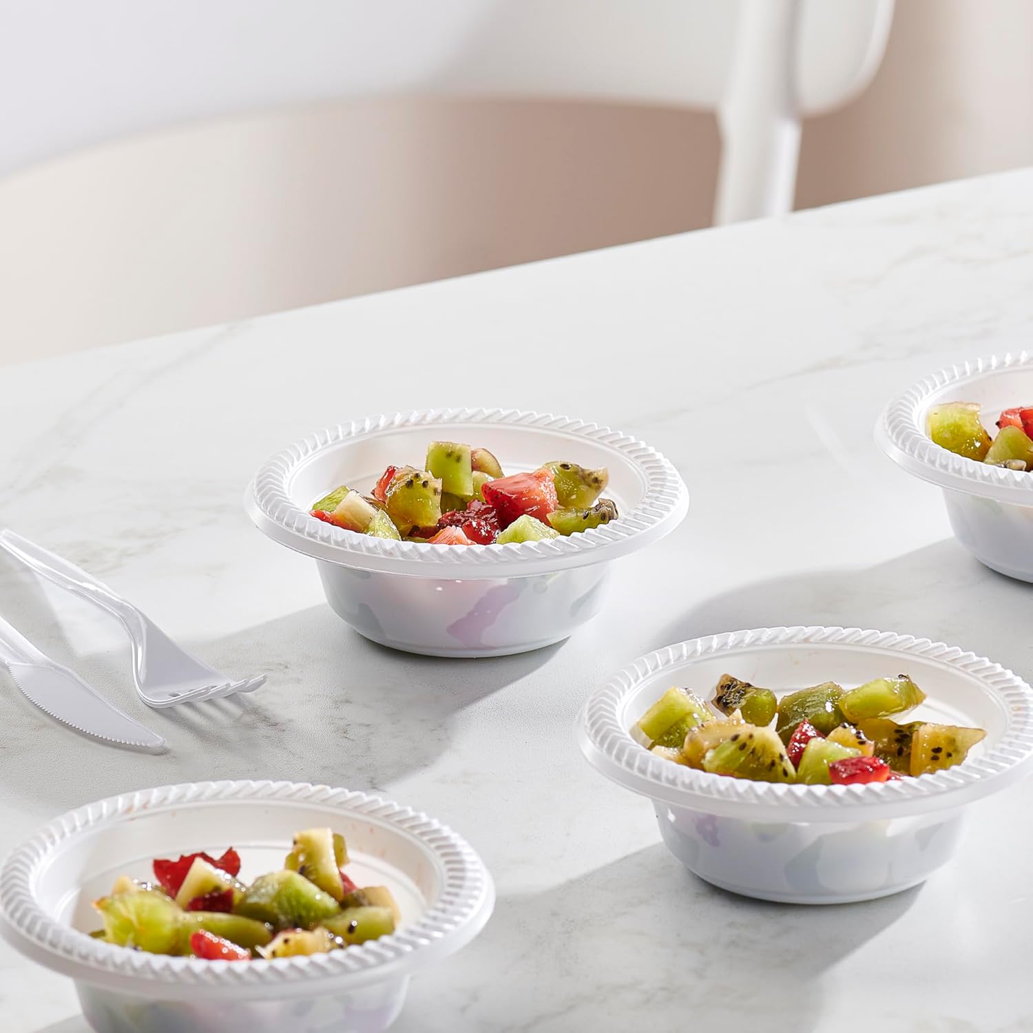 PLASTICPRO 100 PCS White Plastic Bowls 5 oz Premium Quality Light Weight Dishes Disposable Small Plastic Bowls for Dessert Appetizers Soups for Parties Weddings - Image 2