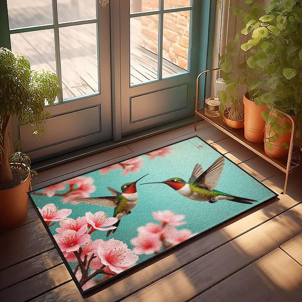 Paillasson d'automne colibris 65x90 cm tapis d'extérieur pour entrée fleurie
