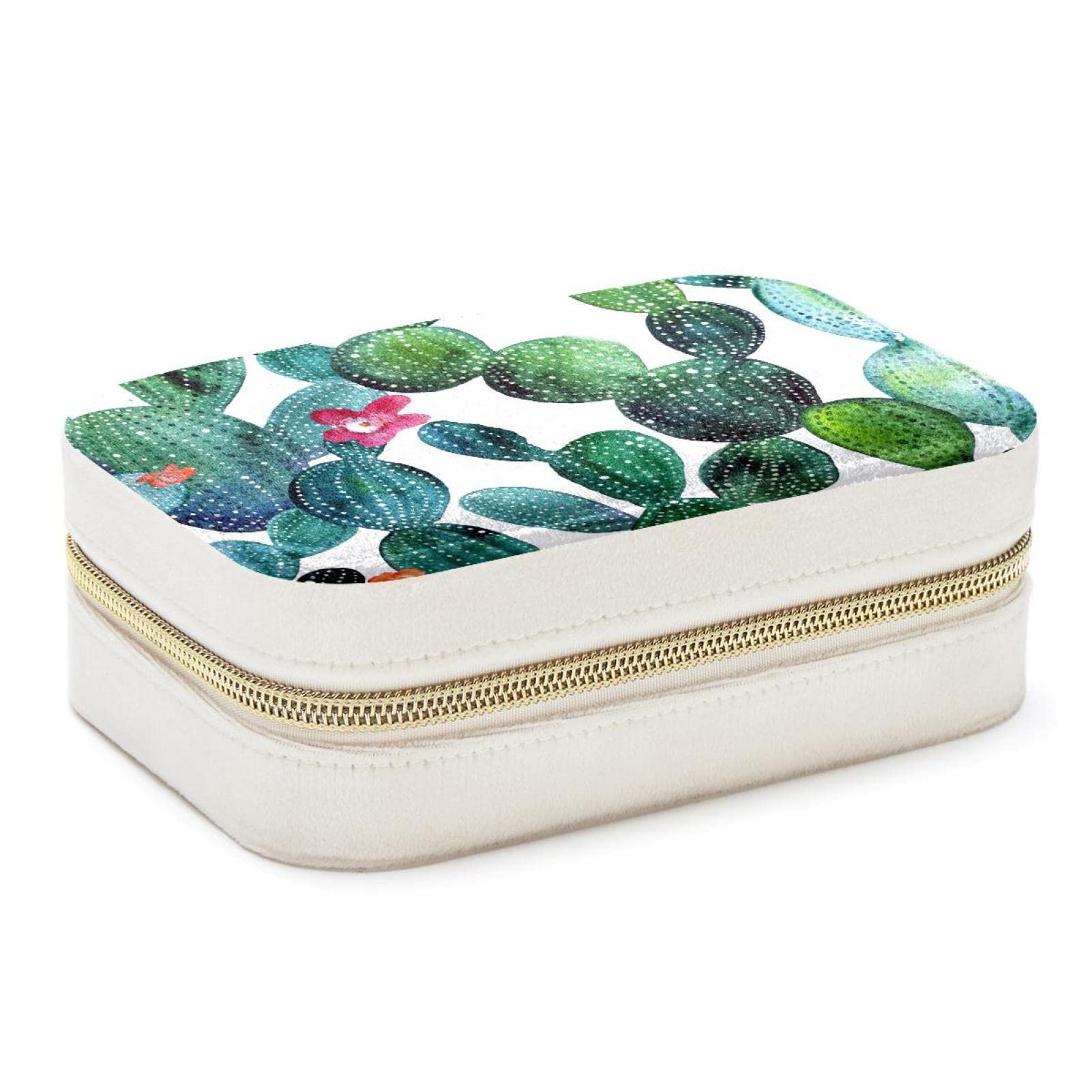 Boîte à bijoux portable motif cactus pour voyage et rangement bagues