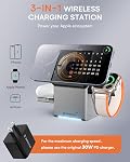 ZEEHOO 3 in 1 Charging Station for Apple MagSafe Charger, CubeTrick-X Qi2 15W Fast Wireless Charger Stand for Apple Watch, for iPhone 16,15,14,13,12 Series, AirPods (30W USB-C Charger Included)