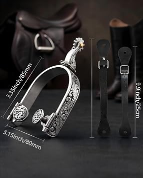 Western Cowboy Spurs Paired with 6 Holes Spurs Belt, Stainless Steel Western Horse Spurs with Rotatable Gear Leather Spur Straps Retro Fine Workmanship Men Women Horse Boot Spurs for Equestrian