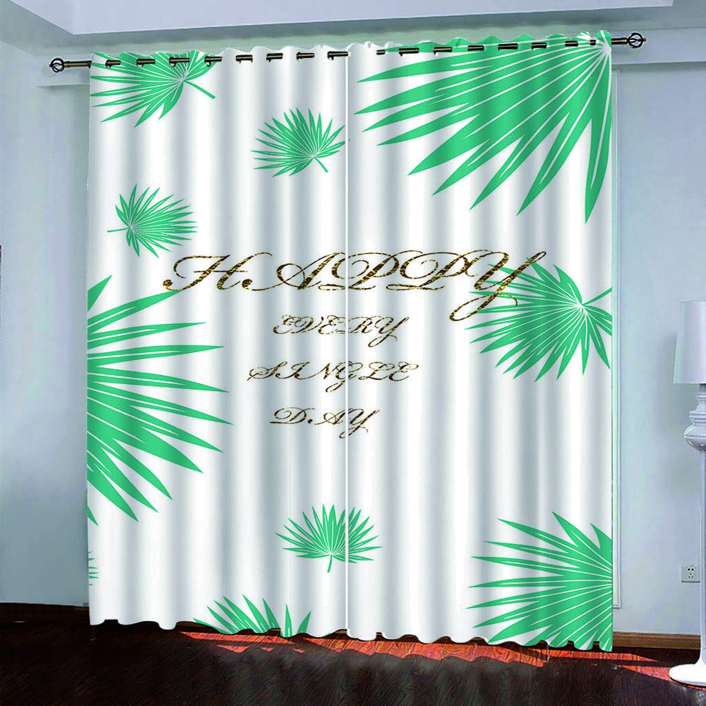 Maynuo Girls Green Curtains For Bedroom 3D Simple Leaves Eyelet Top Curtain For 62X78inch Kids Window Treatments For Home Decoration Thermal