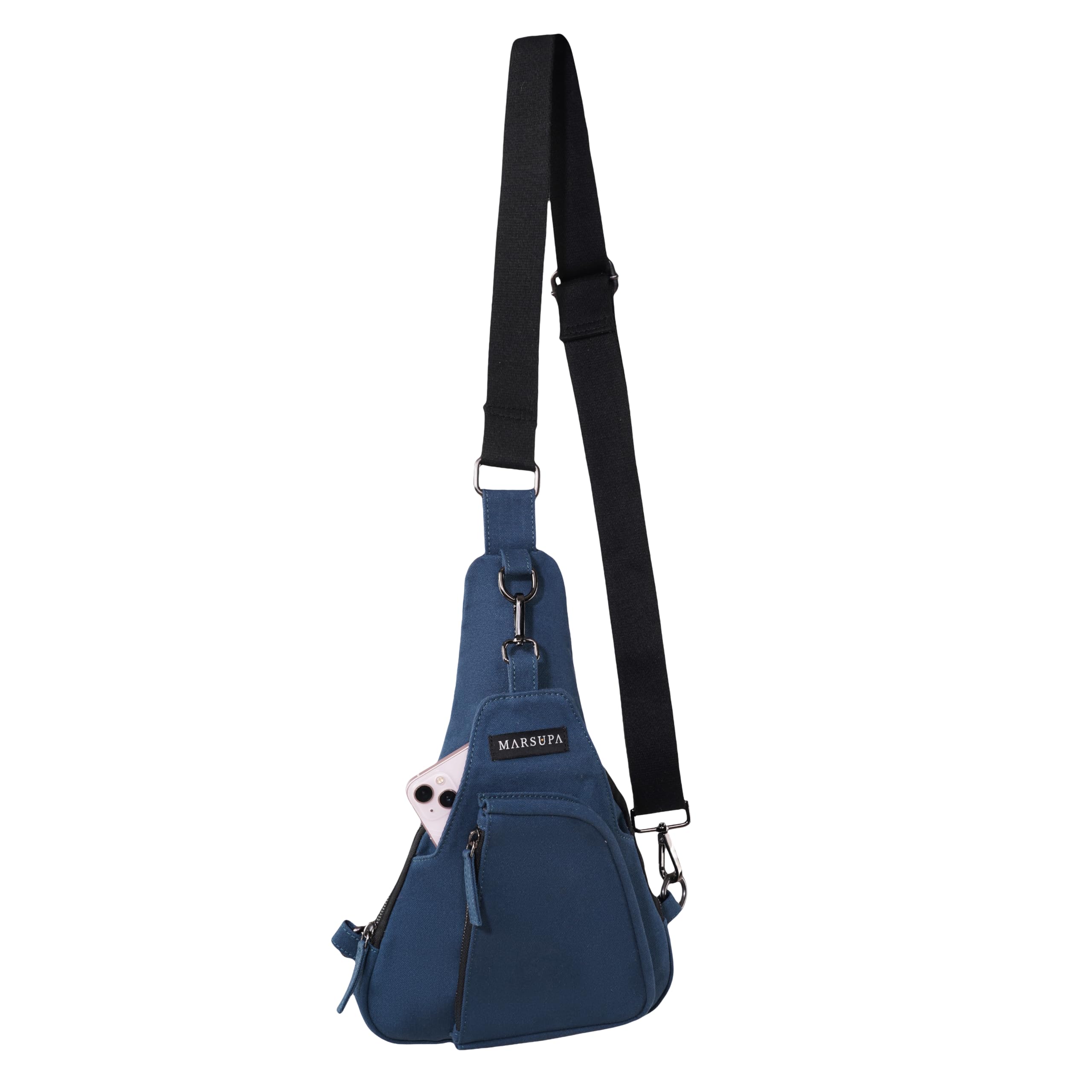 Buy Marsupa Waterproof Canvas Sling Bag, Navy Blue with Black