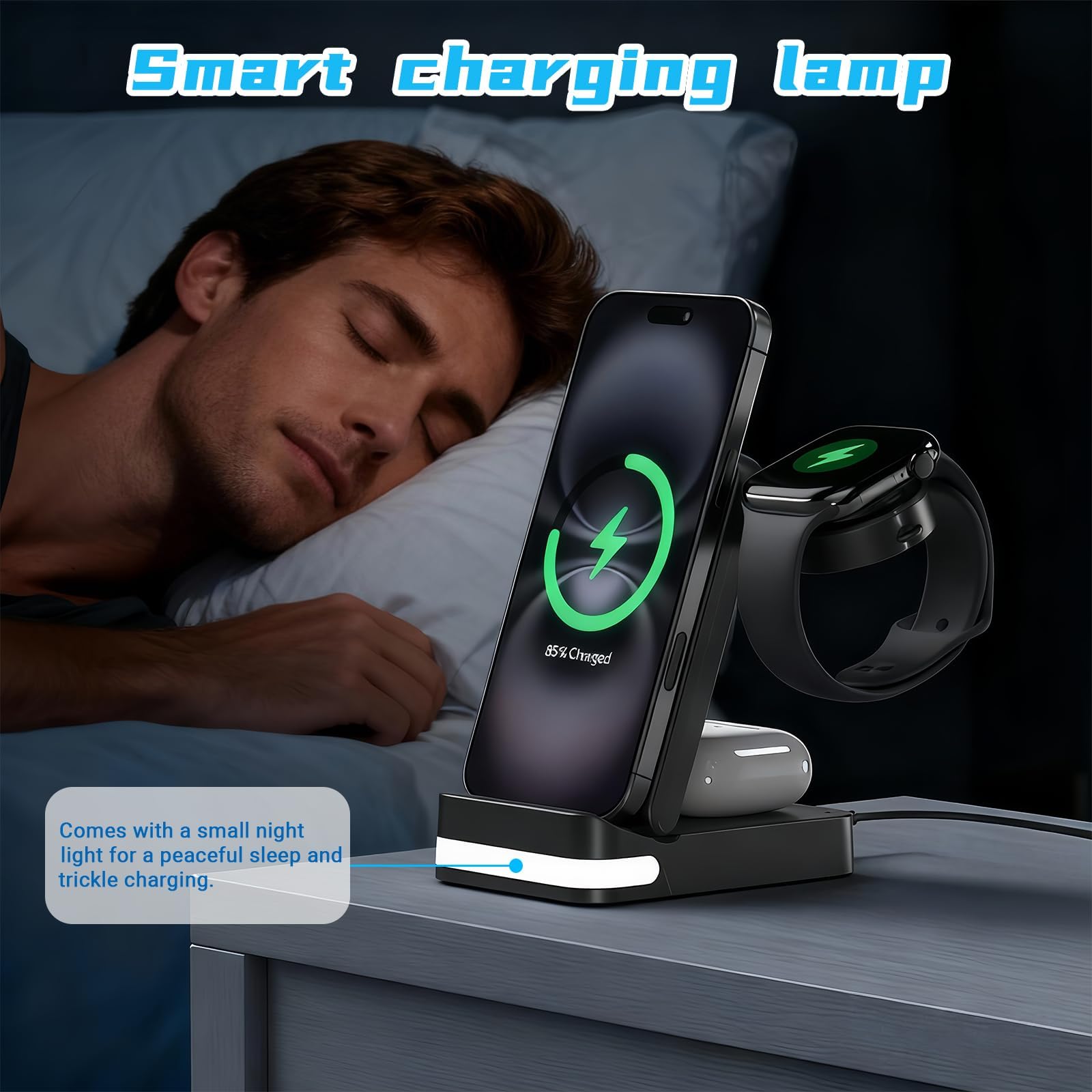 Cargador Inalámbrico Plegable para Samsung 3 en 1, Estación de Carga para Galaxy S25/S24/S23/S22, Watch 7/6/5/4/3,Soporte para Reloj, 15 W, Negro