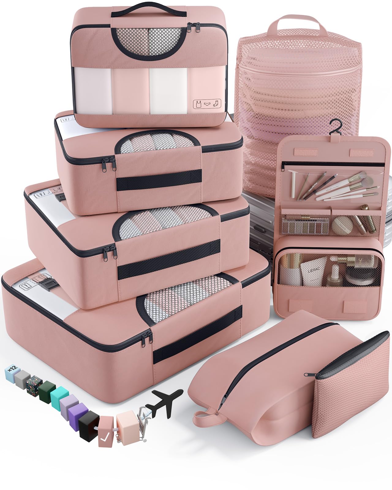 Veken 8 Set Packing Cubes for Travel Essentials, Suitcase Organizer Bags in 4 Sizes, Carry-On Luggage Accessories with Large Laundry & Hanging