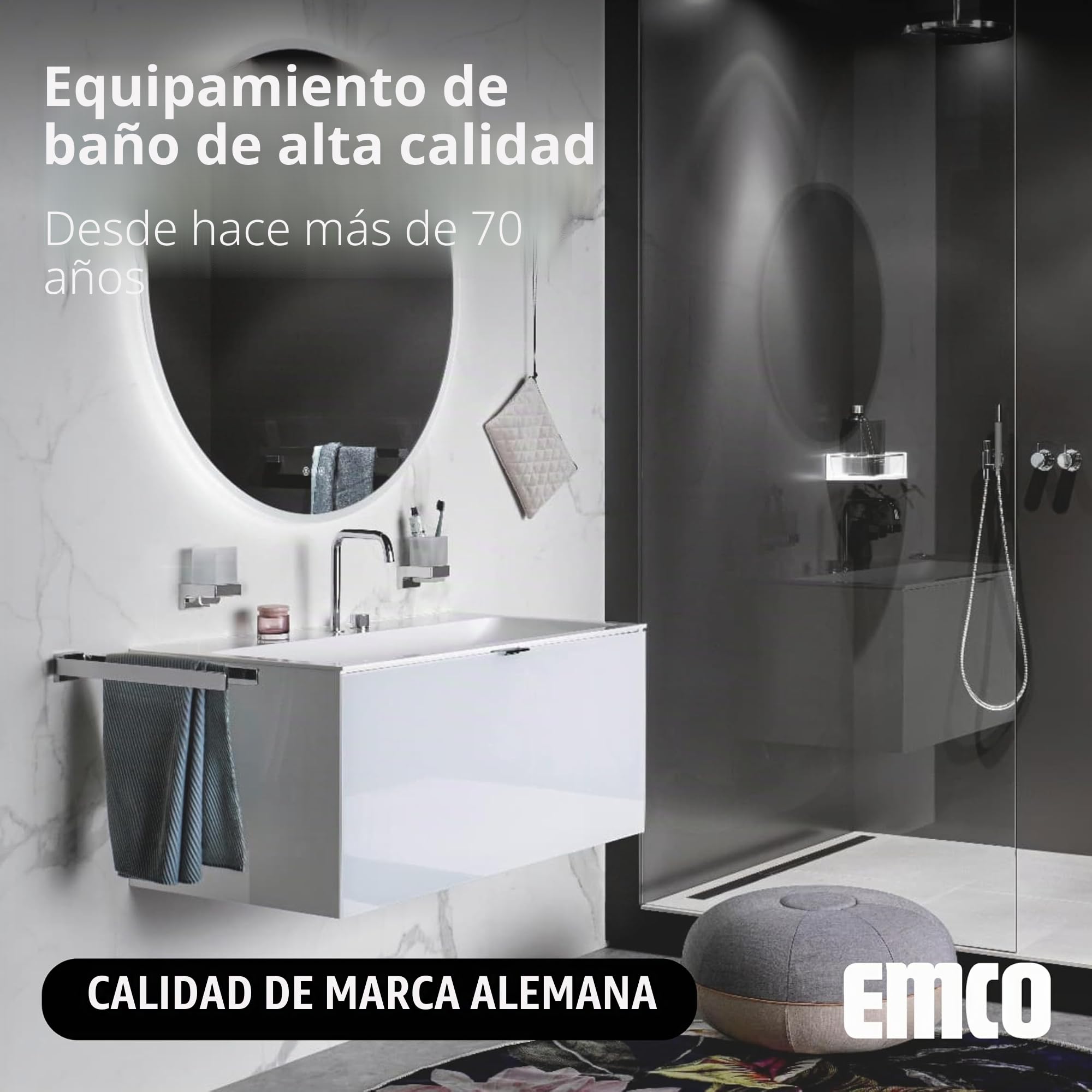 EMCO Flow - Toallero de Pared de un Solo Brazo, Barra rígida de Metal, toallero de baño, Cromado
