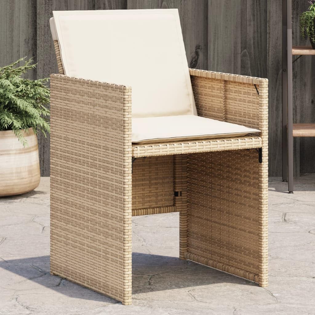 4-Piece Patio Chair Set, Beige Cream White Synthetic Poly Rattan Outdoor Dining Chairs with Cushions, Powder-Coated Steel Frame, for Garden, Balcony, Deck Lawn Chair