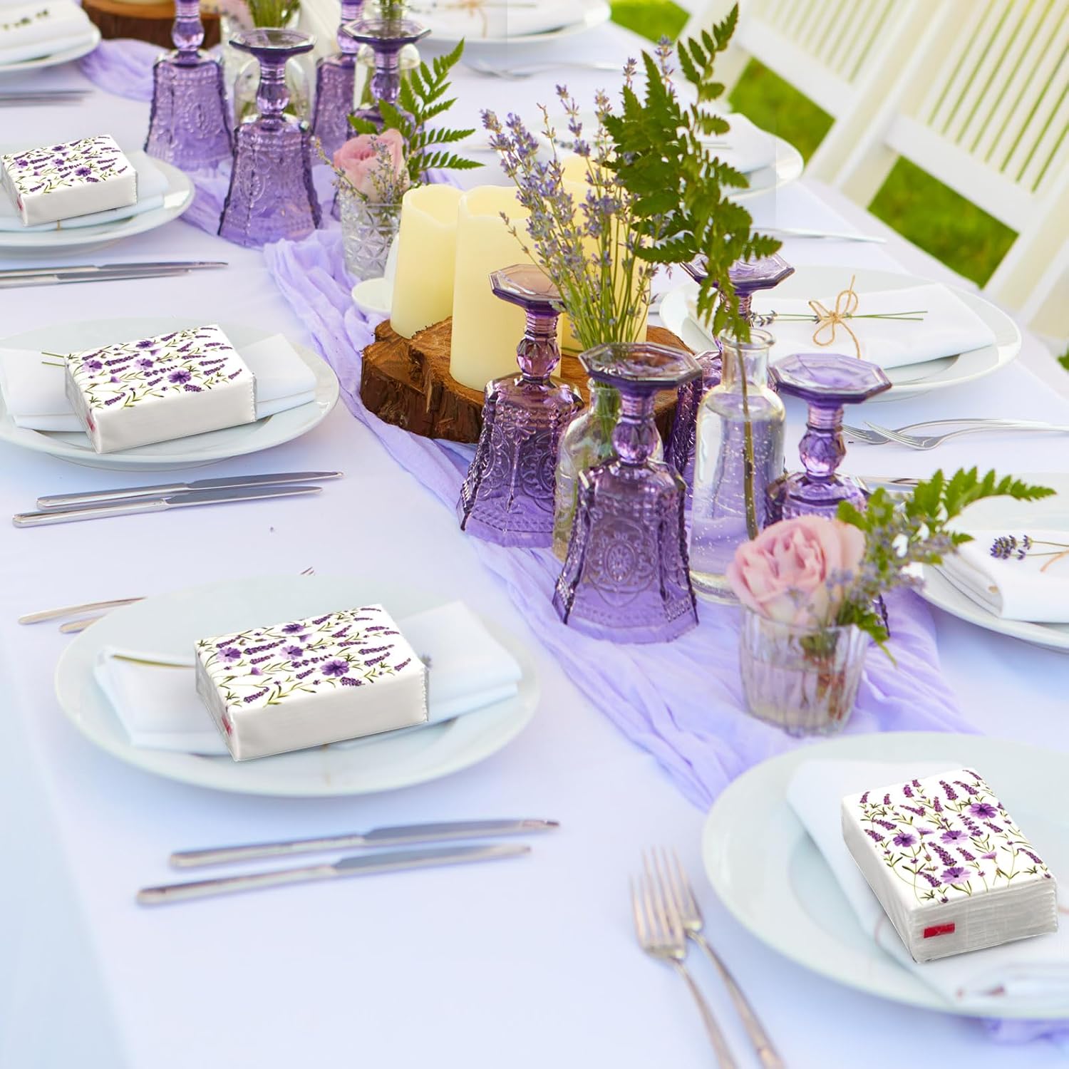 Yahenda 100 Pack Lavender Floral Pocket Tissues Spring Purple Lavender Facial Tissue Mini Travel Size Individual 3 Ply Guests Papers for Wedding Birthday Bridal Baby Shower Party Favors