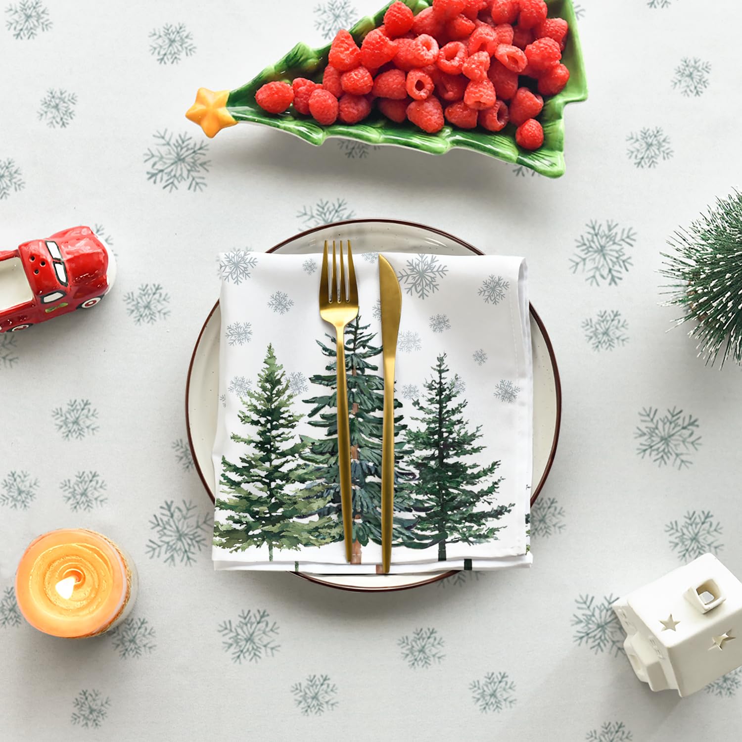 Artoid Mode Snowflakes Pine Trees Christmas Table Cloth - Image 4
