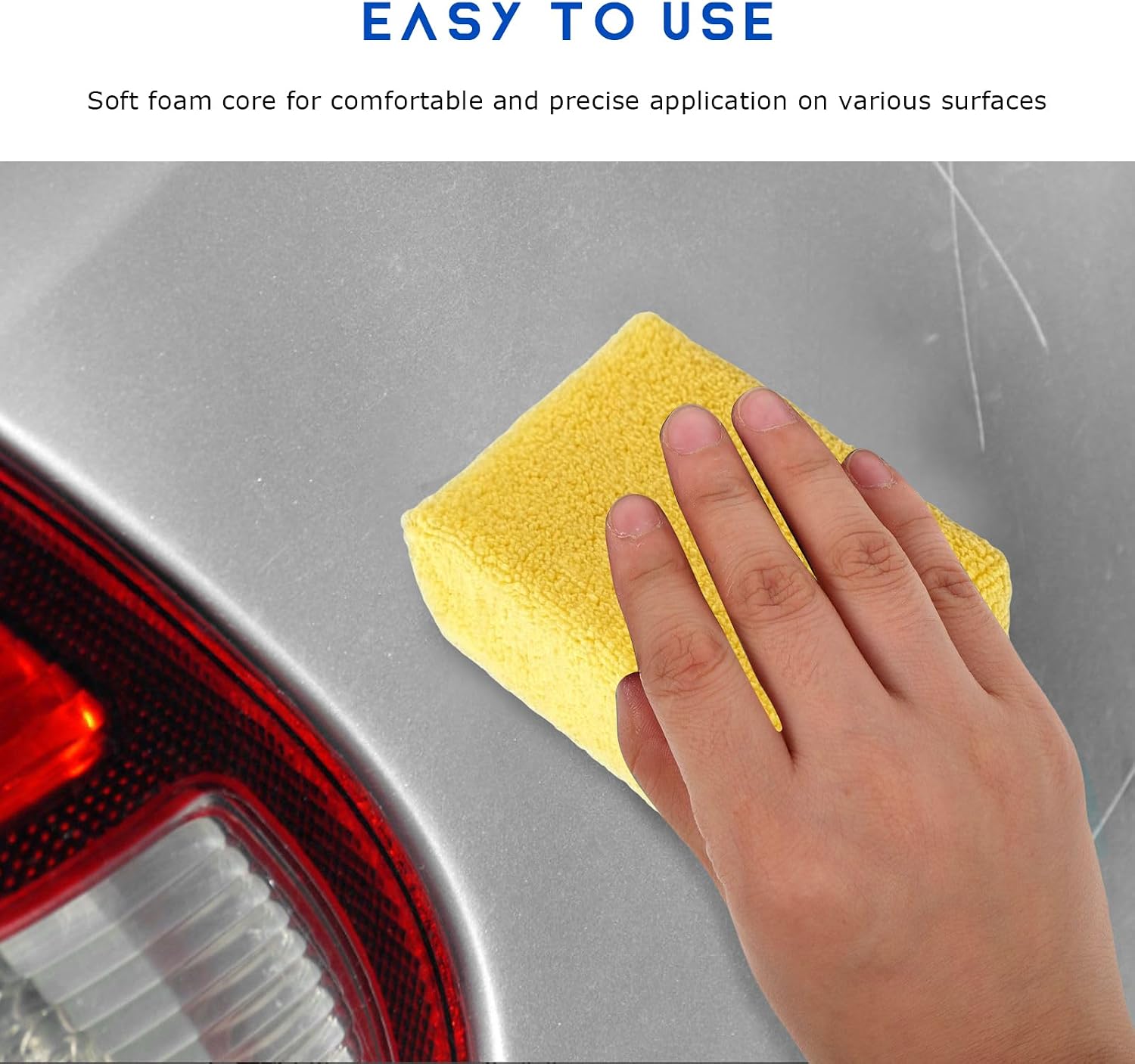 6 PCS Sponge Applicator Pads, Scratch-Free Microfiber Vehicle Detailing Applicator Wash Sponges, Reusable Detailing Tool Soft Wash Sponge Pad for Cars Trucks SUVs (Yellow)