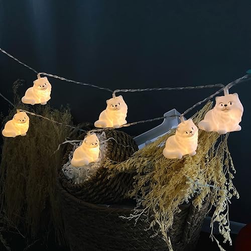 Miniatura 7 de Guirnalda de luces blancas para gatos persas alimentadas por pilas, lindo adorno de animales LED de hadas luces de gato para fiesta de Halloween,