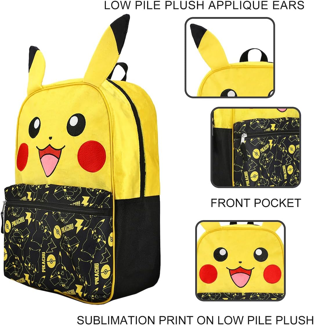 BIOWORLD Unisex Pokemon Pikachu Character 16'' Backpack Black One Size