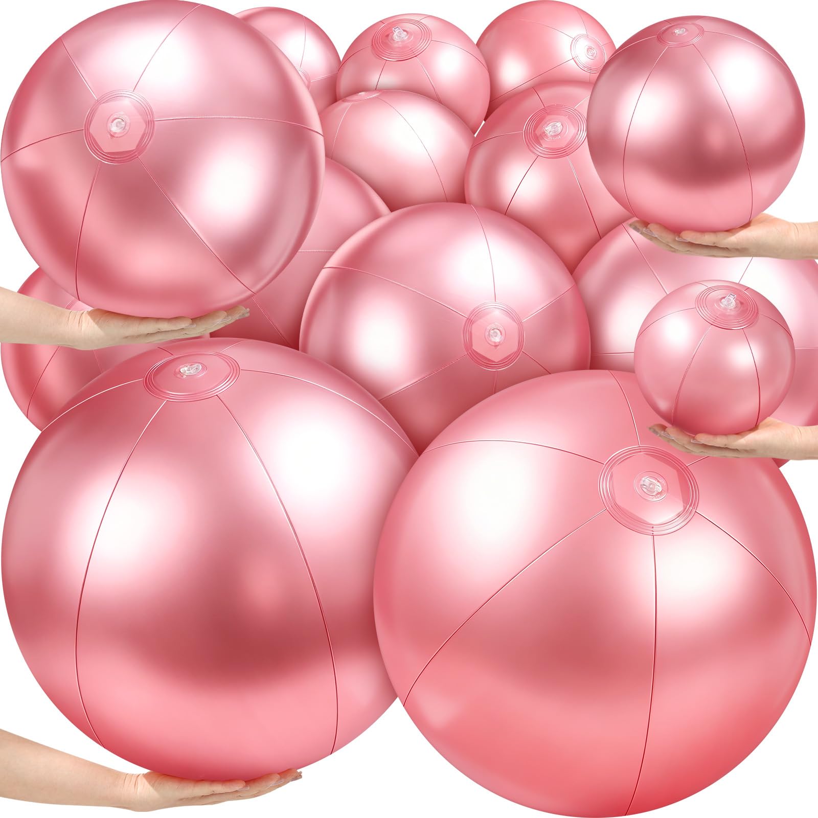 Vertintong 24 Pcs Inflatable Beach Balls Bulk, Multiple Sizes 24, 16, 12, 6 Inch Rose Summer Swimming Pool Balls for Adults, Outdoor Beach Party Supplies Combo Set for Graduation Birthday Party Decor