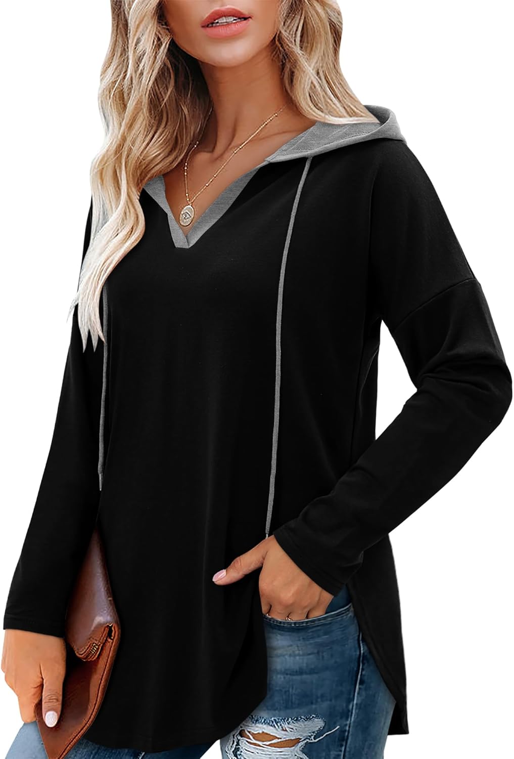 Angerella Womens Fashion Hoodies Pullover Oversized Sweatshirt Long SLeeve Drawstring Hooded Fall Shirts Loose Fit - Image 2