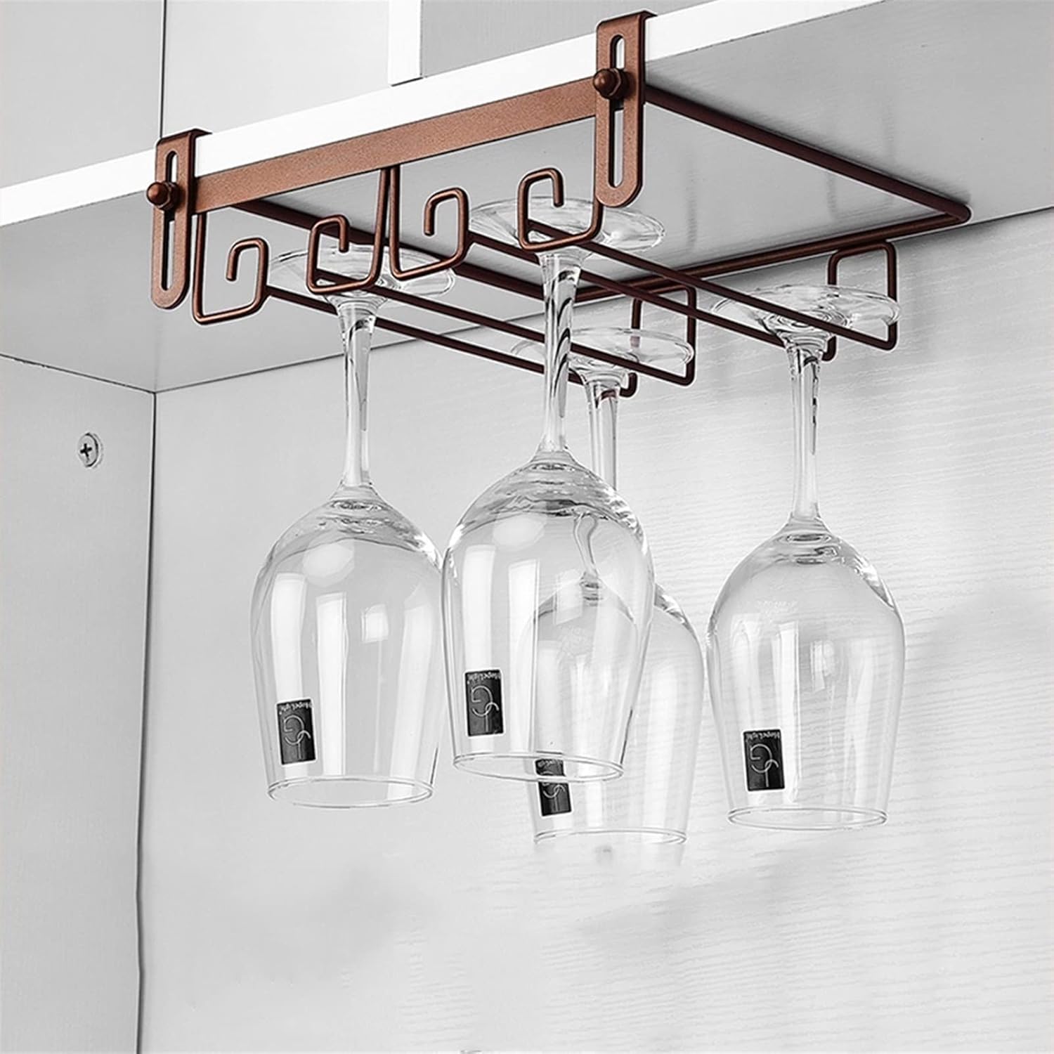Cup Storage Holder,Adjustable Wine Glass Rack - Under Cabinet Stemware Holder, Wall Mounted Metal Organizer for 4-10 Glasses, Perfect for Kitchen & Home Bar Storage Solut,