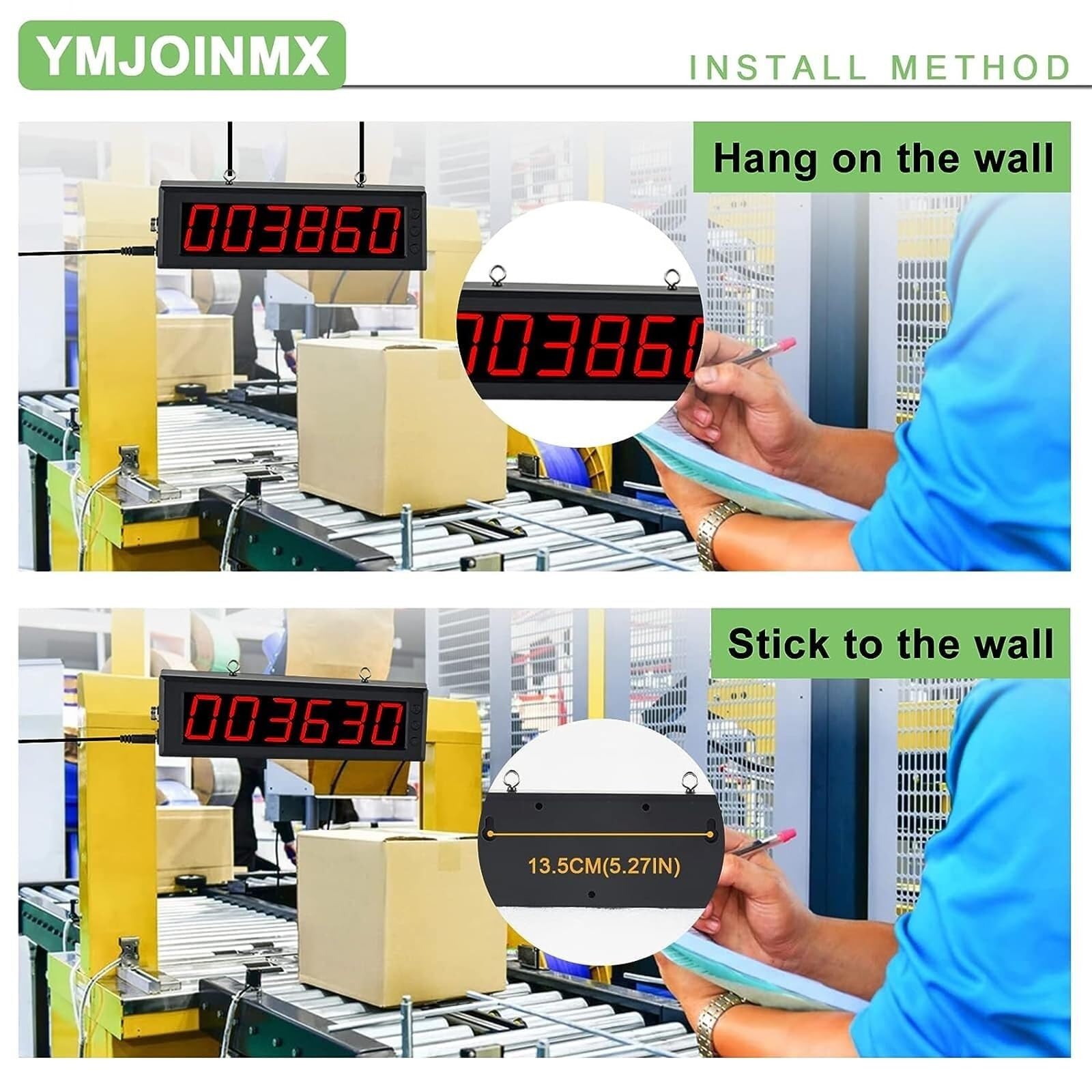 Electronic Digital Display Counter, Dual Probe Auto Digital Totalizer, 6-Digit LED Display Count Up to 999999, 30M Sensing Distance, Suitable for Conveyor Belt, Production Line, People Visitor Counte