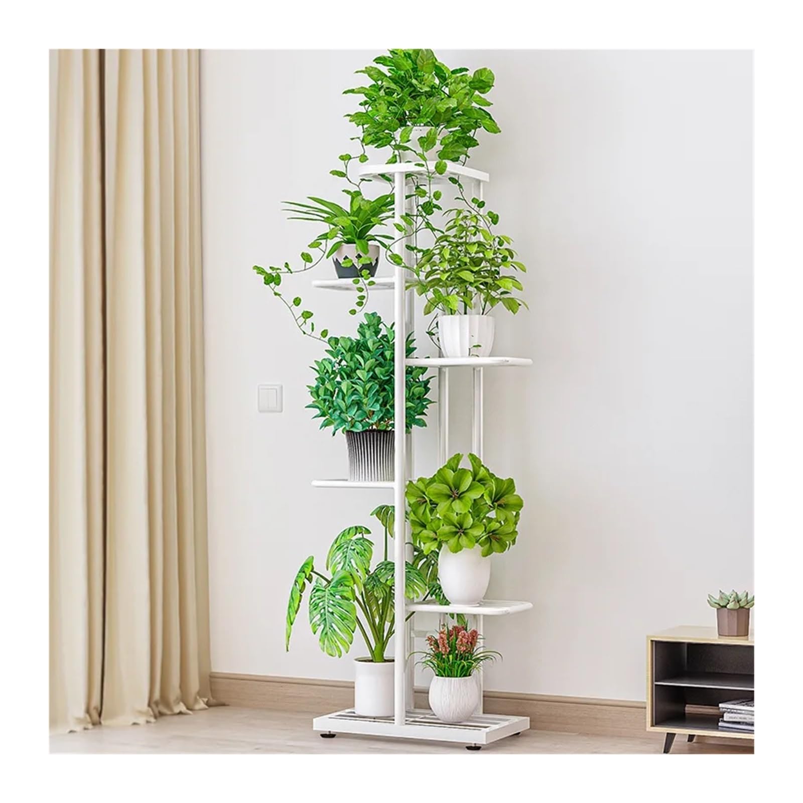 Étagère à plantes en fer support fleurs blanc intérieur et extérieur