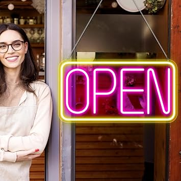 LED Neon Open Signs, 16.5''x 9'' Ultra Bright Open Sign, Neon Open Sign with ON/OFF Switch, Electric Light Up Sign for Shop, Stores, Salons, Parties, Window, Restaurant (Pink&Yellow)